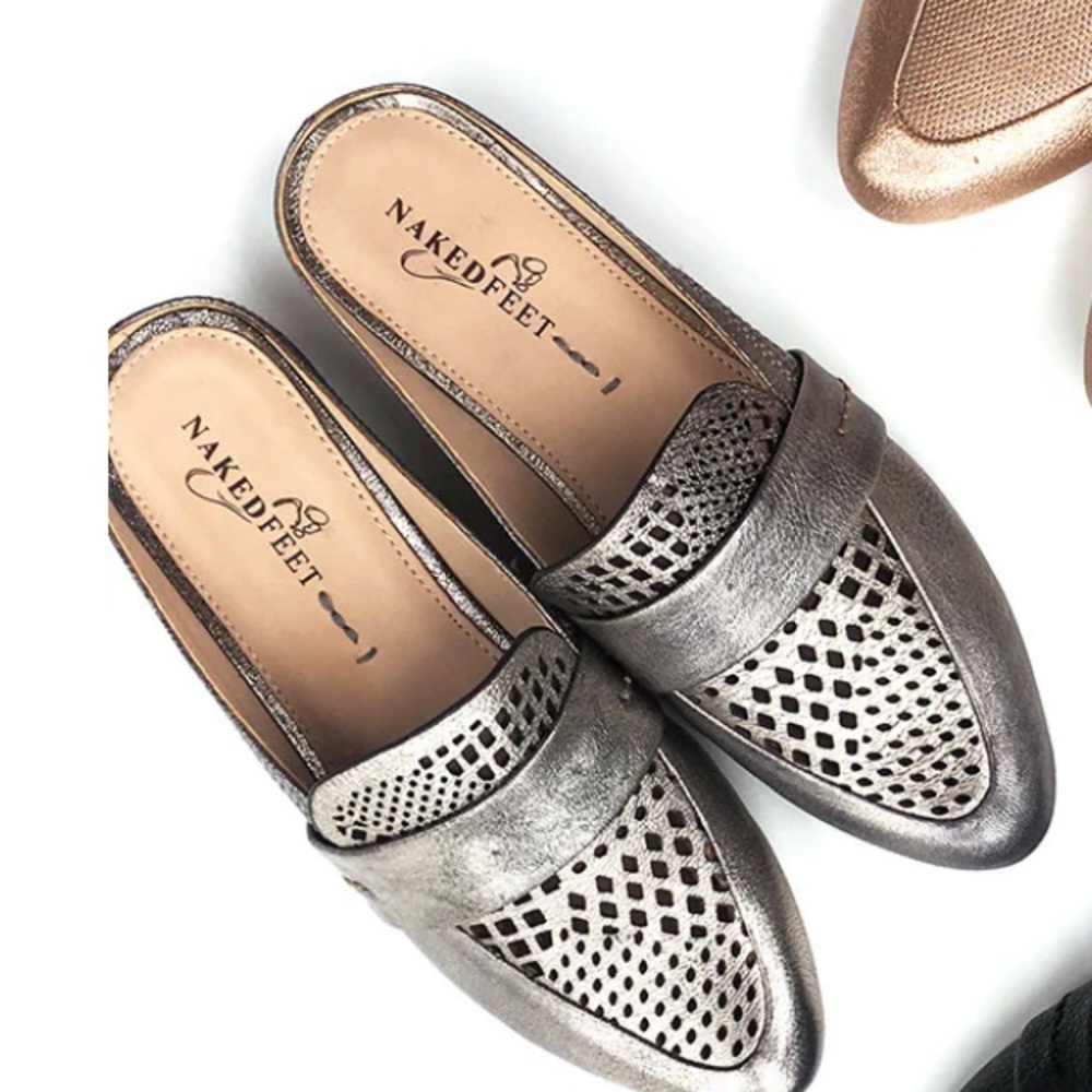 Naked Feet Women's Pewter Smoking Slipper Loafers size 7.5